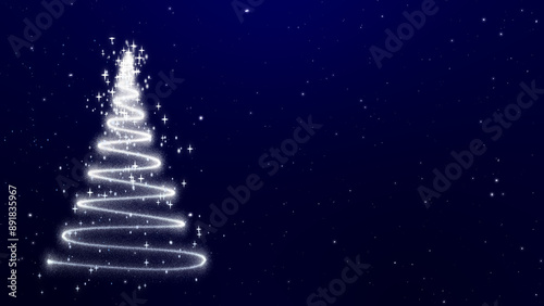 Merry Christmas greeting background. Christmas tree with shining light and glowing star.