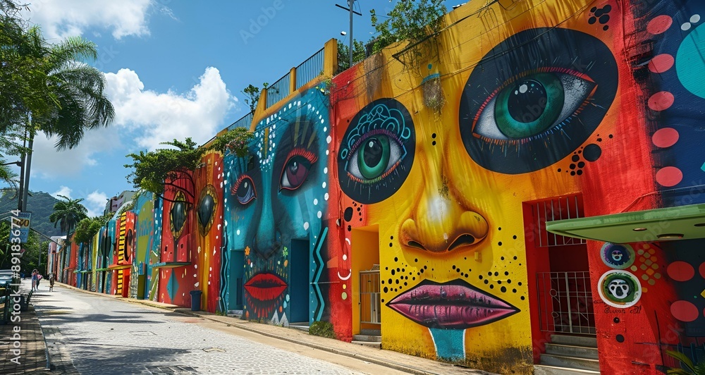 Naklejka premium Colorful graffiti of faces on a wall.