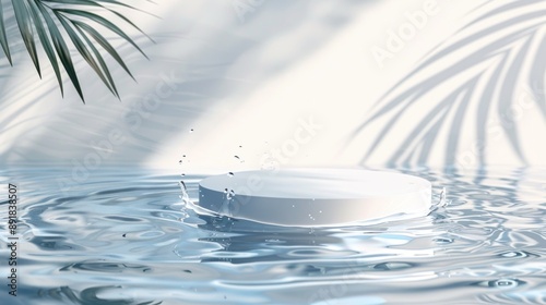 White Platform in Water with Palm Leaf Shadow
