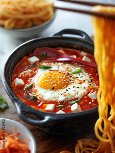 A steaming bowl of fiery re...