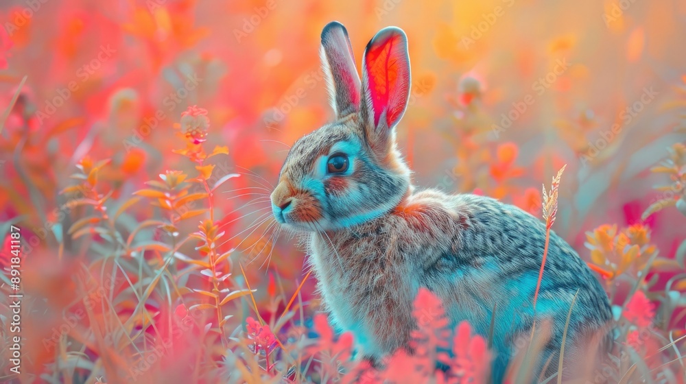 Rabbit in Vibrant Colorful Meadow Rabbit in Vibrant Colorful Meadow