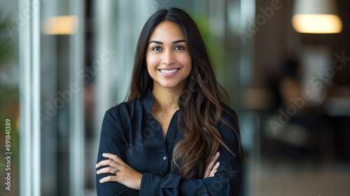 Hispanic smiling toothy Latino Indian successful confid