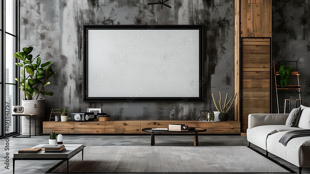 Contemporary Living Room with Concrete Walls and Wooden Furniture
Contemporary Living Room with Concrete Walls and Wooden Furniture