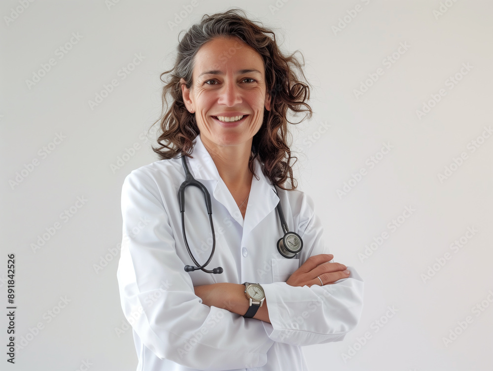 Portrait of a smiling female doctor standing with arms Portrait of a smiling female doctor standing with arms