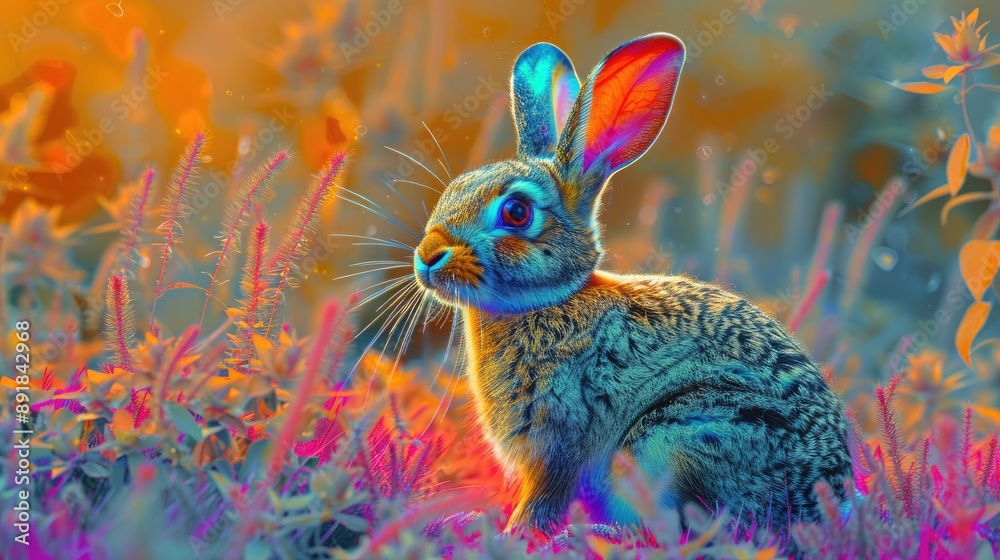 Rabbit in Vibrant Colorful Meadow Rabbit in Vibrant Colorful Meadow