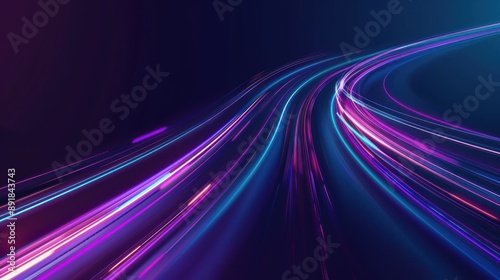 Abstract Neon Light Trails on a Blue Background