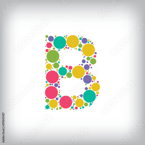Letter B made of creative colored dots or filled with circles. Creative fonts with unique symbols. Vector illustration.