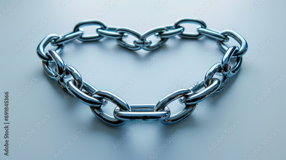Fototapeta premium A serene photograph of a chain forming a heart shape, delicate and symbolic, top-down view