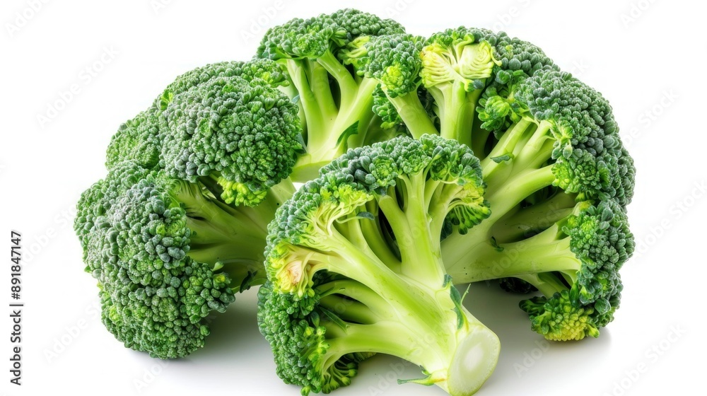 Fresh Green Broccoli Florets on White Background Fresh Green Broccoli Florets on White Background