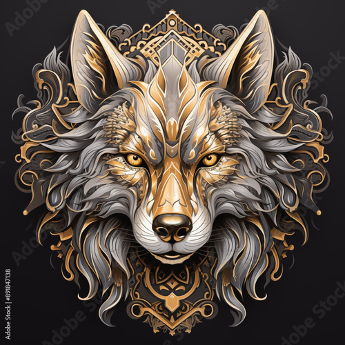 Steampunk Wolf with Intricate Gold and Silver Details
 photo