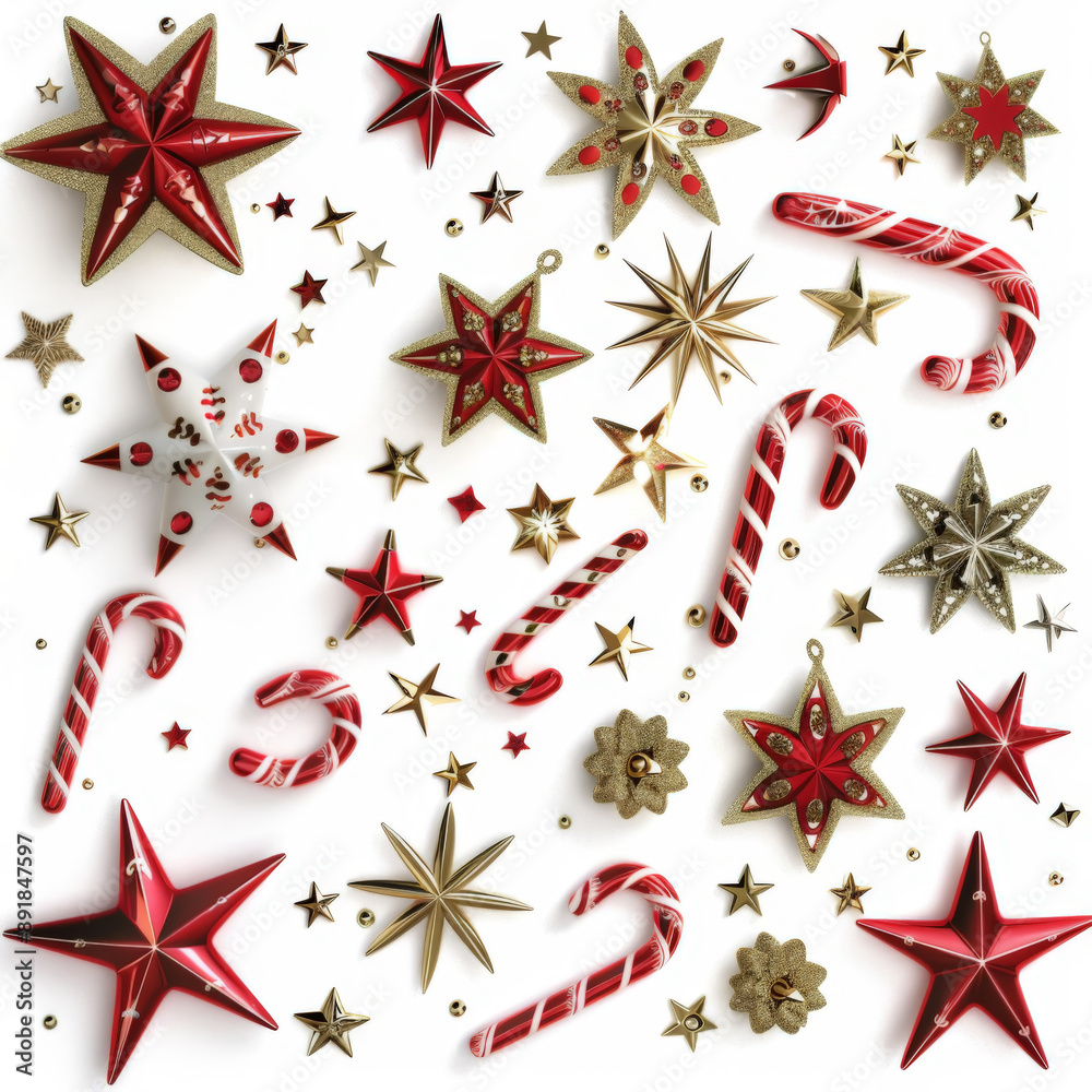 Red and Gold Christmas Ornaments with Stars and Candy Canes Red and Gold Christmas Ornaments with Stars and Candy Canes