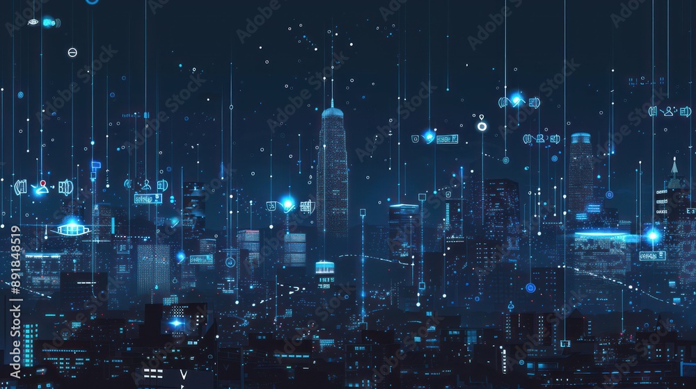 Futuristic Cityscape with Digital Interface Futuristic Cityscape with Digital Interface