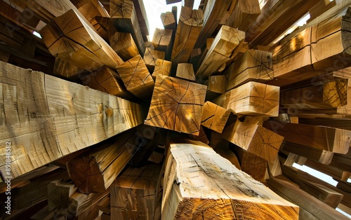 Stacked Wooden Planks in Abstract Arrangement photo