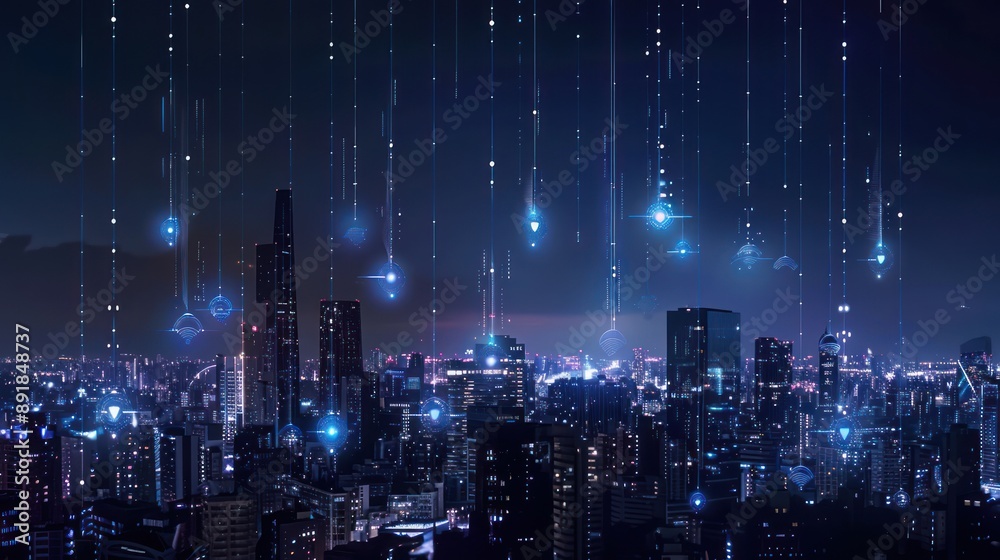 Fototapeta premium Futuristic Cityscape with Digital Connections