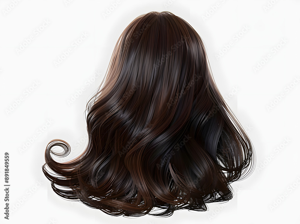 Fototapeta premium This detailed image displays a long, silky, brown hairstyle on a transparent background, representing elegance