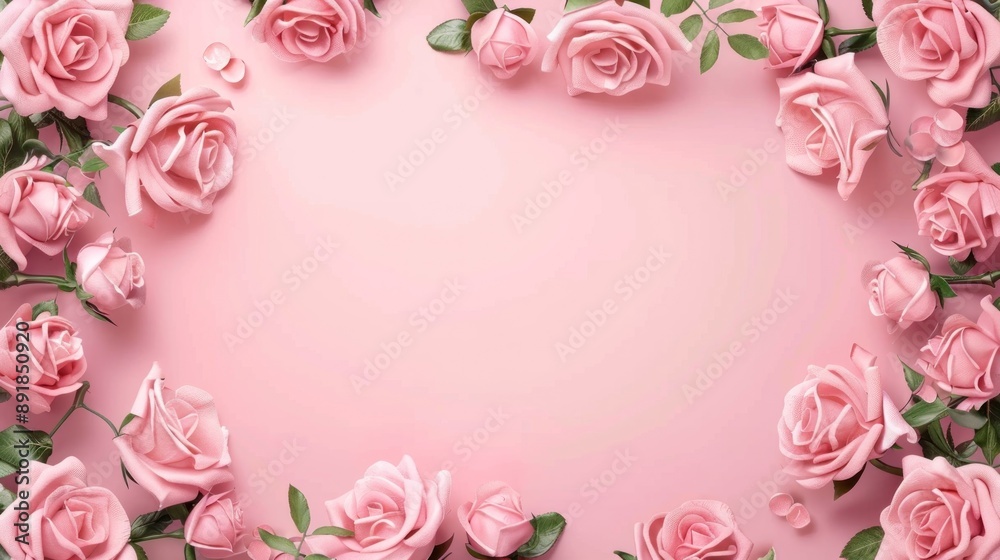 Pink Rose Frame on a Light Pink Background