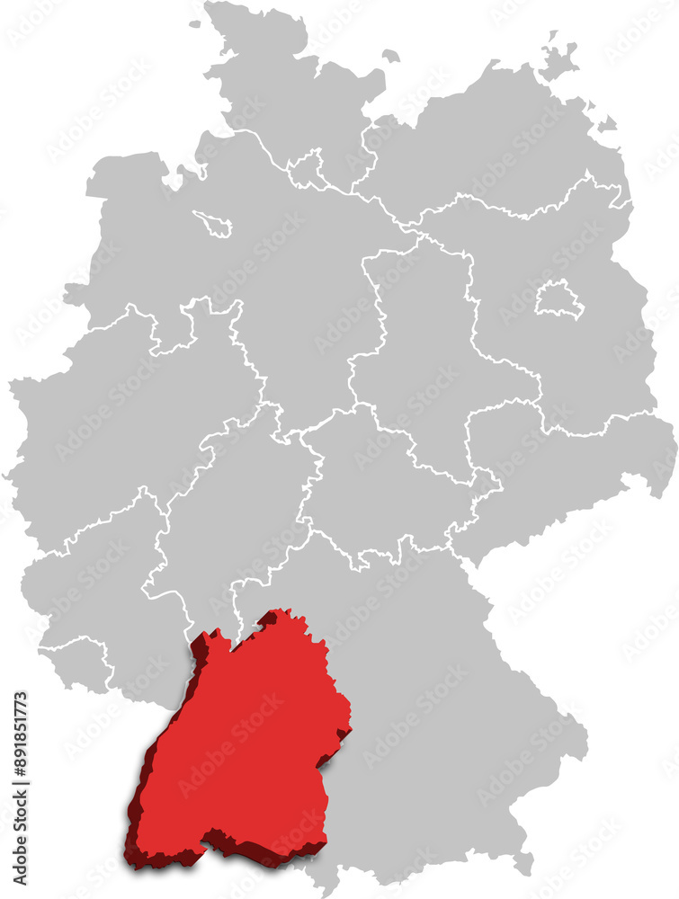 Baden Wurttemberg MAP STATE OF GERMANY 3D ISOMETRIC MAP