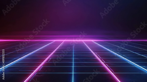 Wallpaper Mural Neon Grid with Pink and Blue Lights Torontodigital.ca