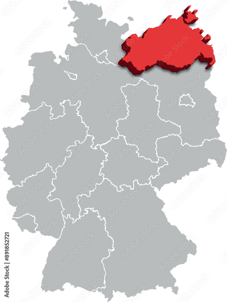Mecklenburg Vorpommern MAP STATE OF GERMANY 3D ISOMETRIC MAP