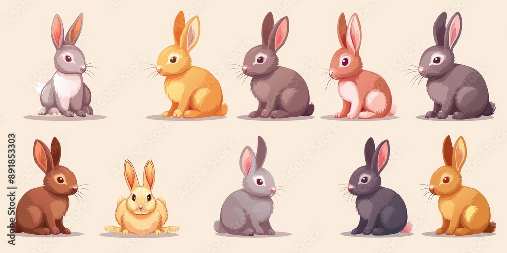 Rabbit cartoon set icon Isolated cartoon Rabbit cartoon set icon Isolated cartoon