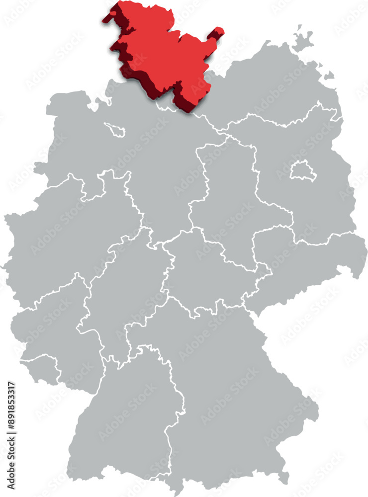 Naklejka premium Schleswig-Holstein MAP STATE OF GERMANY 3D ISOMETRIC MAP