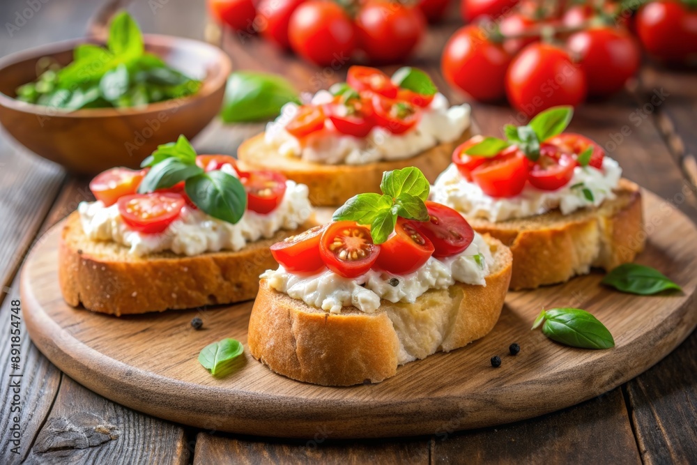 Pomodoro bruschetta with ciabatta and fresh ricotta Pomodoro bruschetta with ciabatta and fresh ricotta
