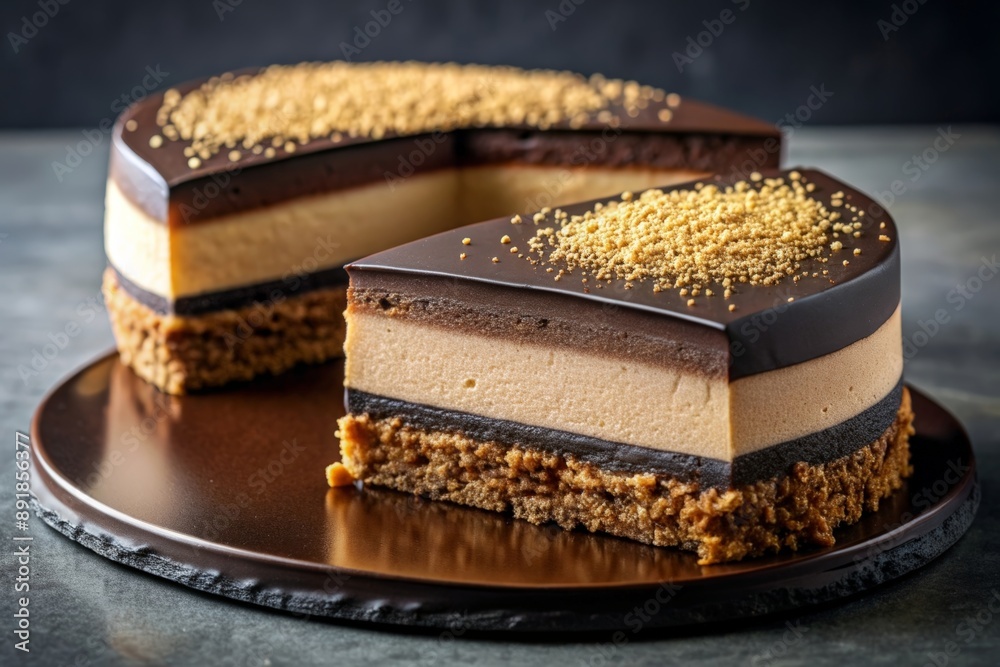 Mousse cake with chocolate, caramel and cream layers Mousse cake with chocolate, caramel and cream layers