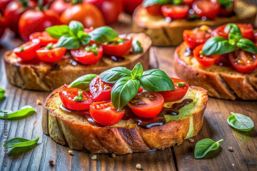 Bruschetta with tomatoes, basil and balsamic vinegar Bruschetta with tomatoes, basil and balsamic vinegar