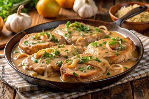 Creamy smothered pork chops in mushroom sauce