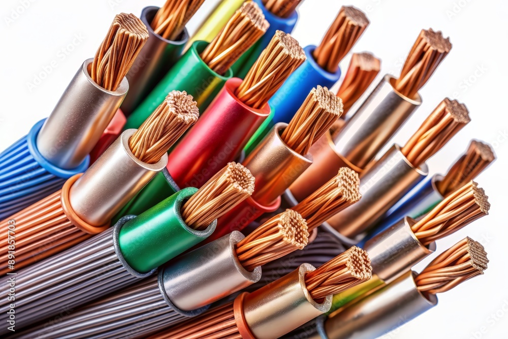 Various copper electrical wires on white Various copper electrical wires on white