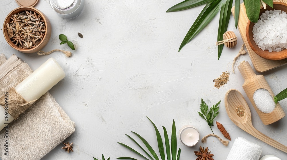Spa and wellness items on a white surface Spa and wellness items on a white surface