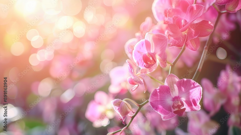 Pink orchid Phalaenopsis bouquet in winter or spring garden with selective focus and copy space Agricultural design concept