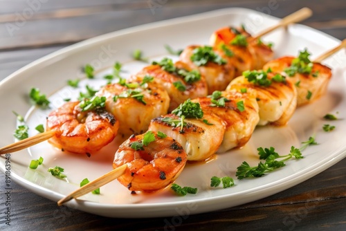 Grilled shrimp skewer with parsley