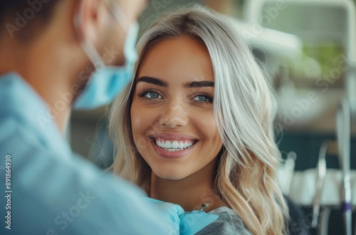 Woman Smiling in Dentist Chair