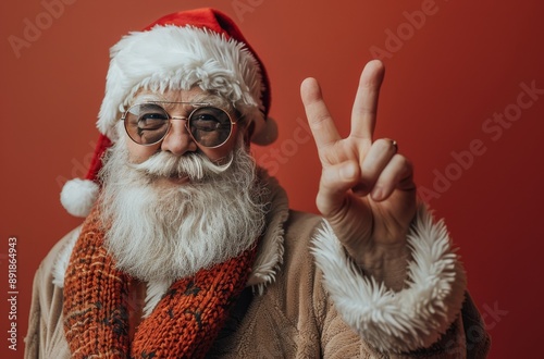 Santa Claus Giving Peace Sign