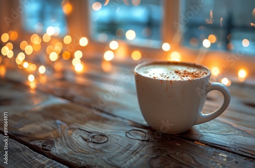 Candlelit Mug on Wooden Table