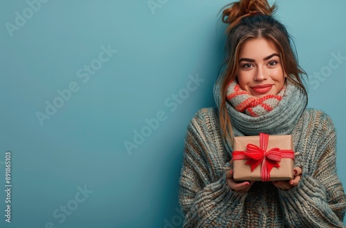 Woman Holding Gifts in Winter Scarf