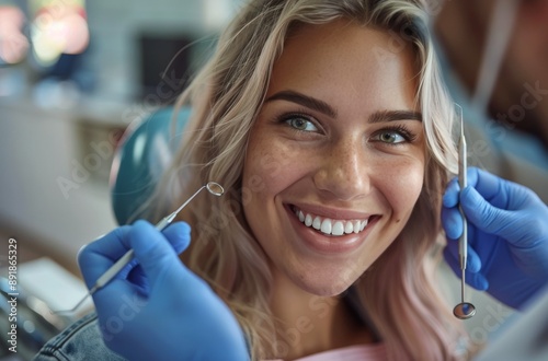 Woman Smiling During Dental Checkup