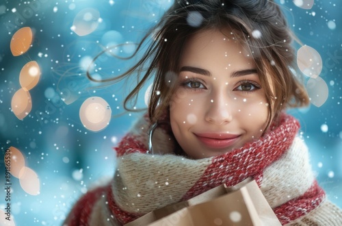 Woman Shopping in Winter Snow