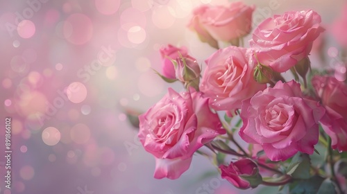 Pink roses bouquet on pastel background