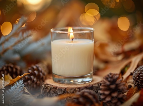 Candle Burning in Autumn Woods