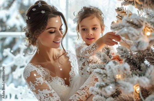 Mother and Daughter Christmas Portrait