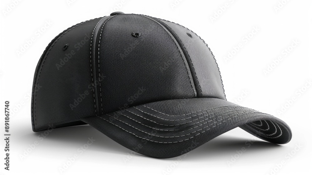black baseball cap with a leather finish. The cap features a curved brim and detailed stitching on the brim and crown. black baseball cap with a leather finish. The cap features a curved brim and detailed stitching on the brim and crown.