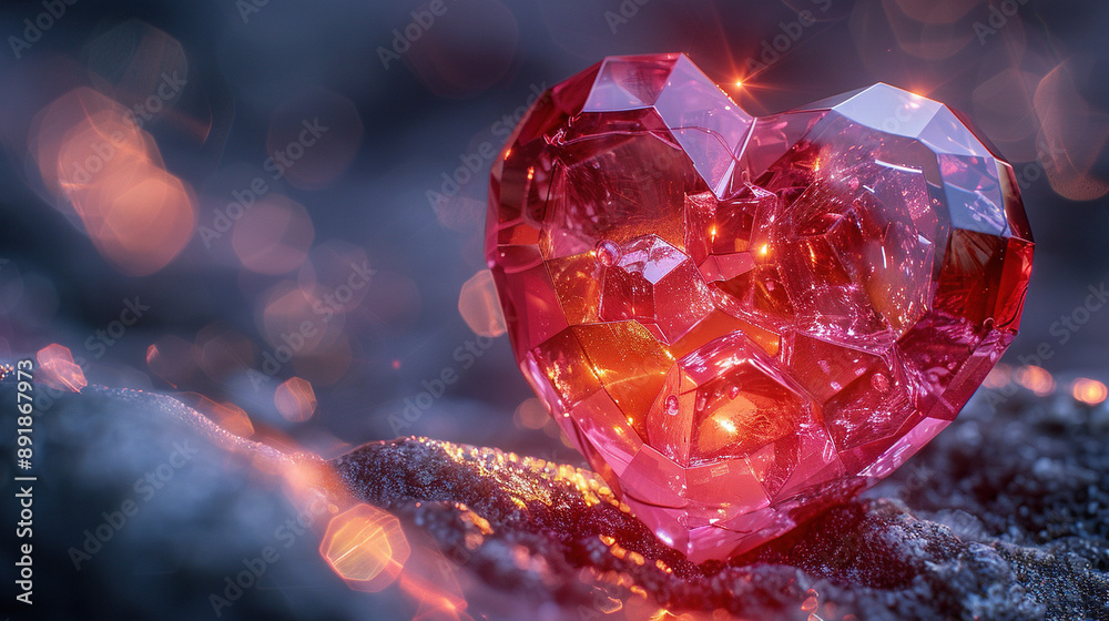 A pink heart-shaped diamond rests atop a mound of stones, bathed in ambient light from above A pink heart-shaped diamond rests atop a mound of stones, bathed in ambient light from above