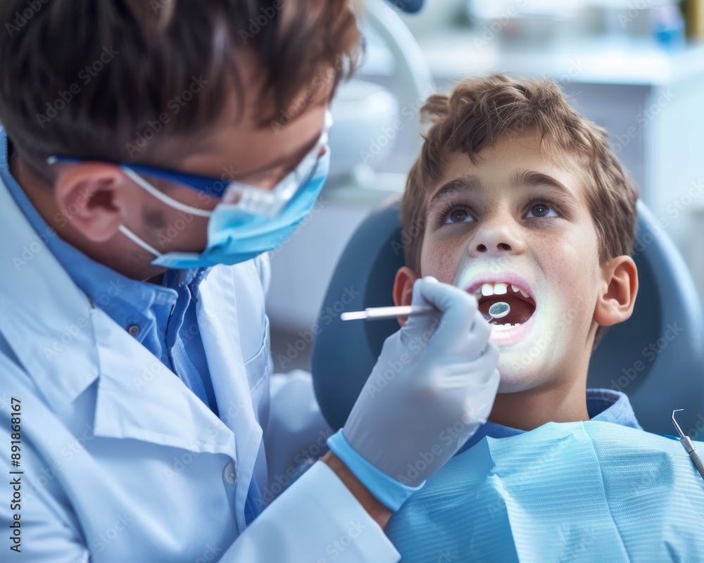 Dentist repairing a childs tooth in a dentist clinic Dentist repairing a childs tooth in a dentist clinic