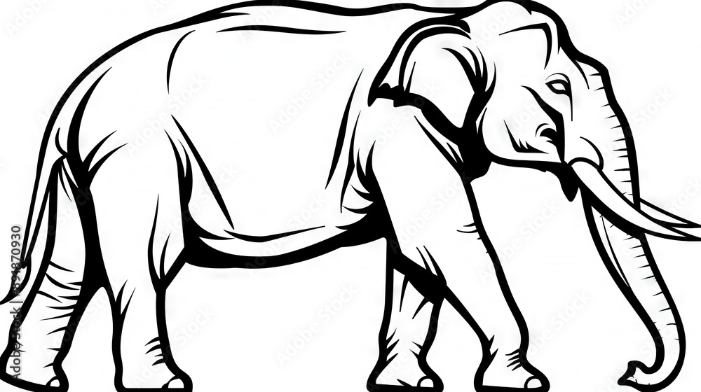 Black & white Elephant with Tusks Black & white Elephant with Tusks