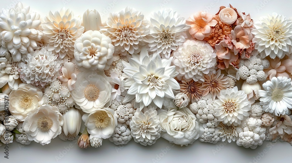 A close-up of a wall with white and pink flowers adorning it A close-up of a wall with white and pink flowers adorning it