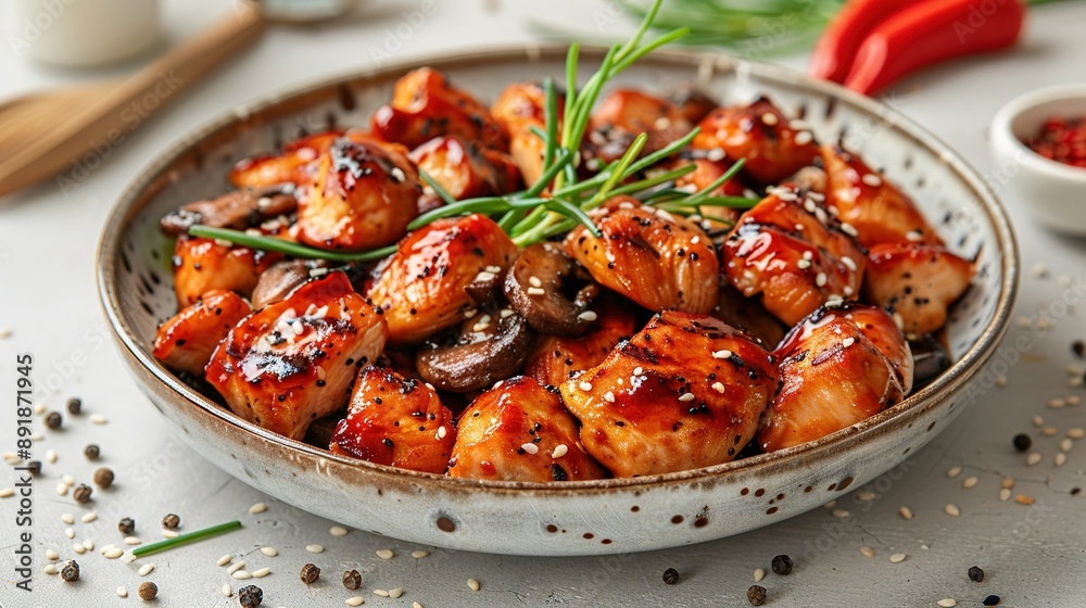 A close-up of a bowl of food on a table with a spoon and seasoning nearby A close-up of a bowl of food on a table with a spoon and seasoning nearby