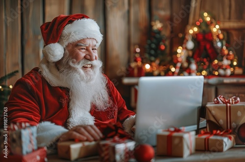 Santa Claus Uses Laptop During Christmas