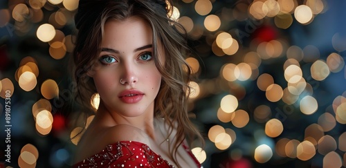 Woman Posing in Front of Bokeh Lights